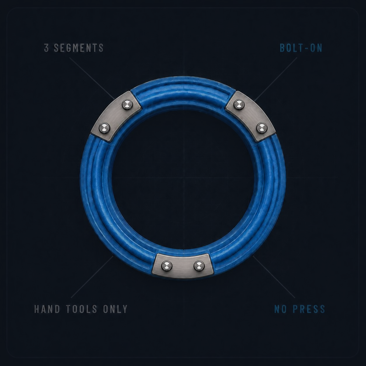 Three-segment polymer RunFlat blueprint with side plates and bolts