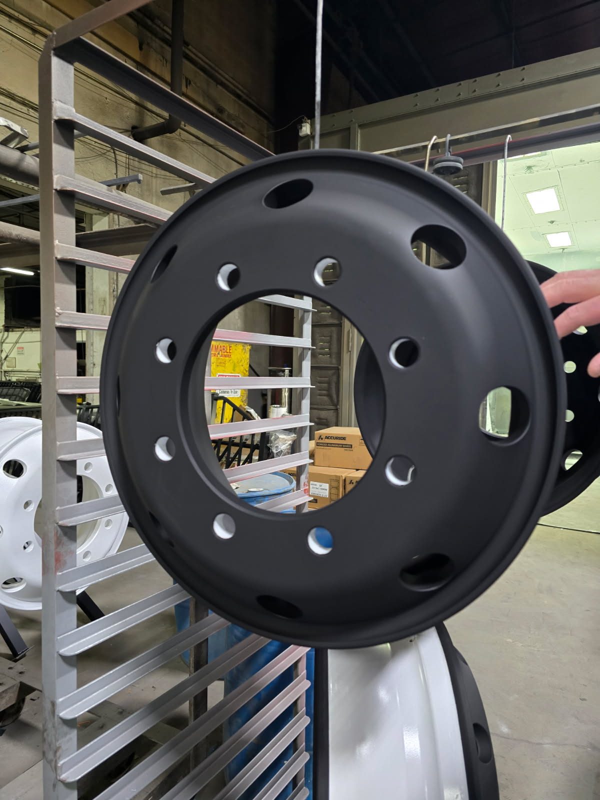 Finished matte black wheel at the Toota Group facility