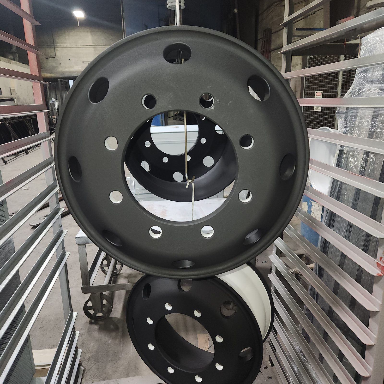Matte black wheels on the Toota Group paint line